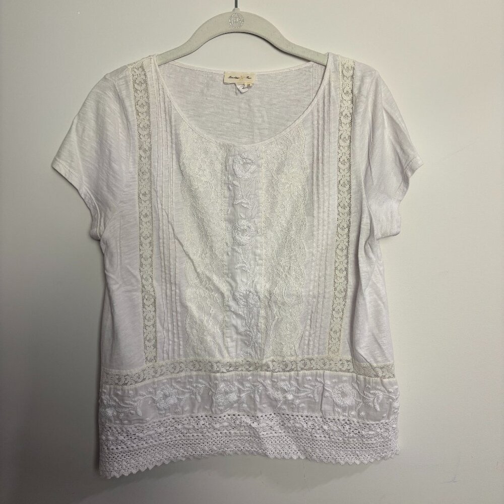 Anthropologie Meadow Rue Lace Top Blouse Medium cotton white